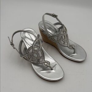 Vintage Alex Marie Metallic Silver Wedges sandals espadrille women 8M event Y2K